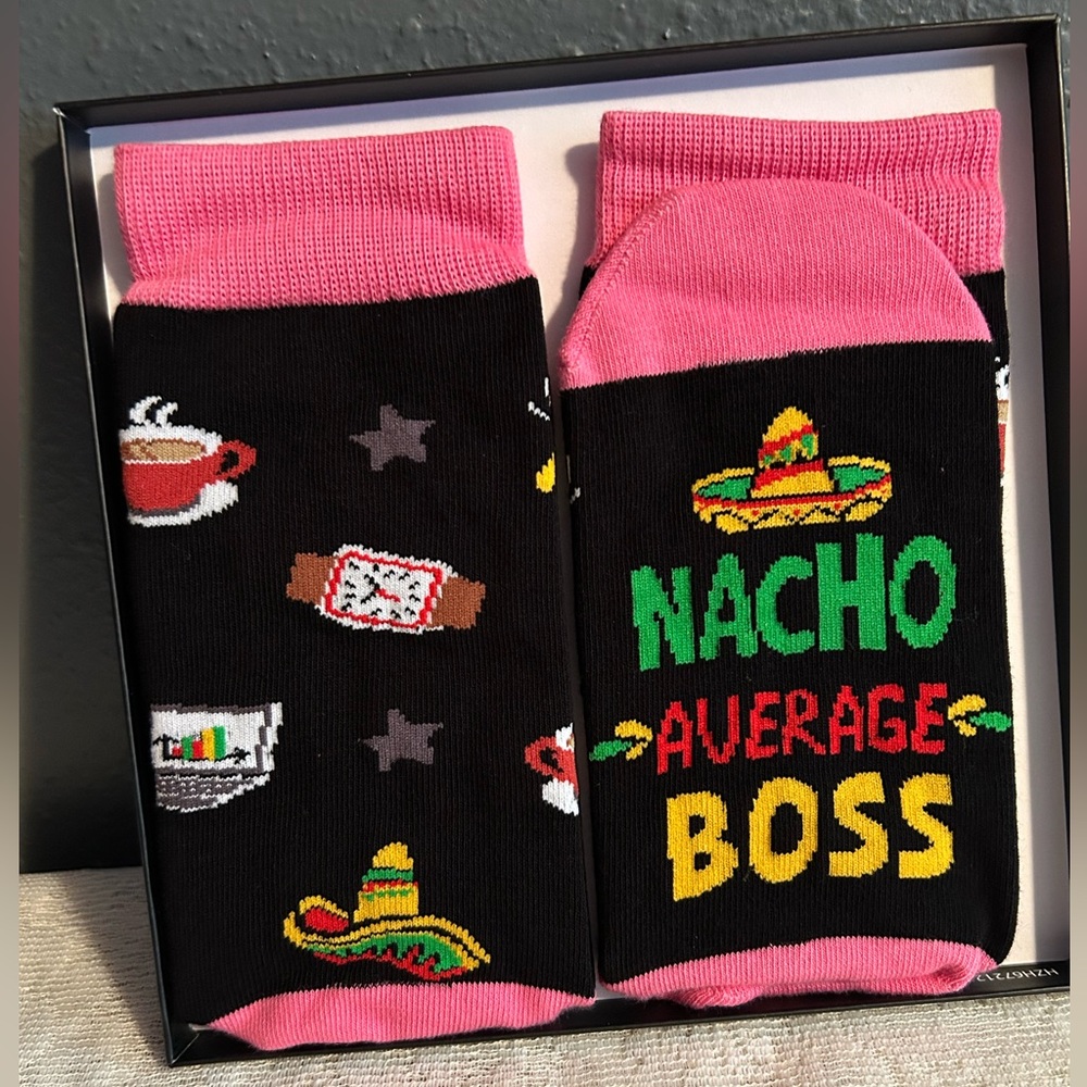 Nacho Average Boss Socks - Pink and Black
